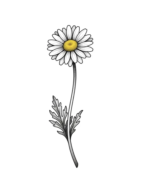 Color illustrative daisy and flower tattoo design: a vibrant yellow center and white petals