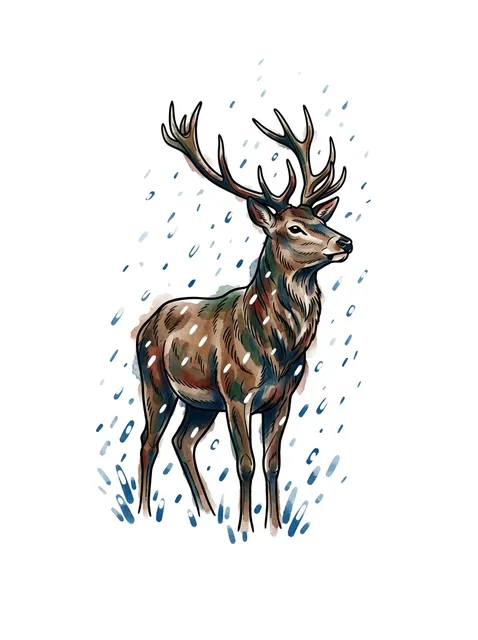 Color illustrative deer tattoo design: a majestic deer with large antlers