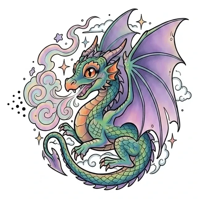 Color illustrative cloud and dragon tattoo design
