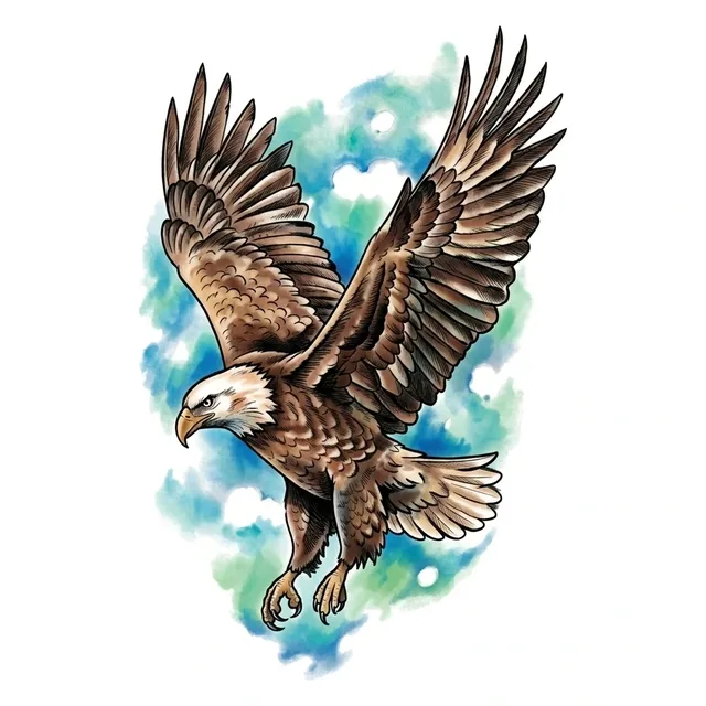 Color illustrative eagle tattoo design