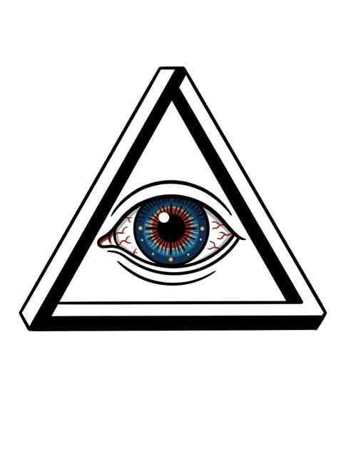 Color illustrative eye tattoo design: a stylized all-seeing eye within an impossible triangle
