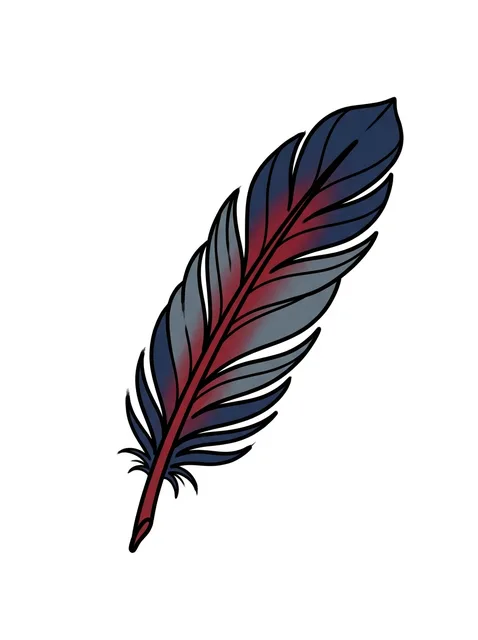 Color illustrative feather tattoo design: a bold black outline