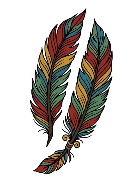 illustrative Feather tattoo design, in colour