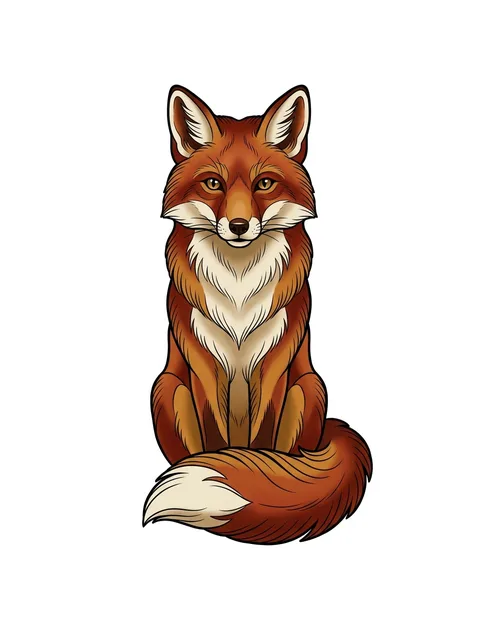 Color illustrative fox tattoo design: a cream chest, white tail tip and dark-edged ears
