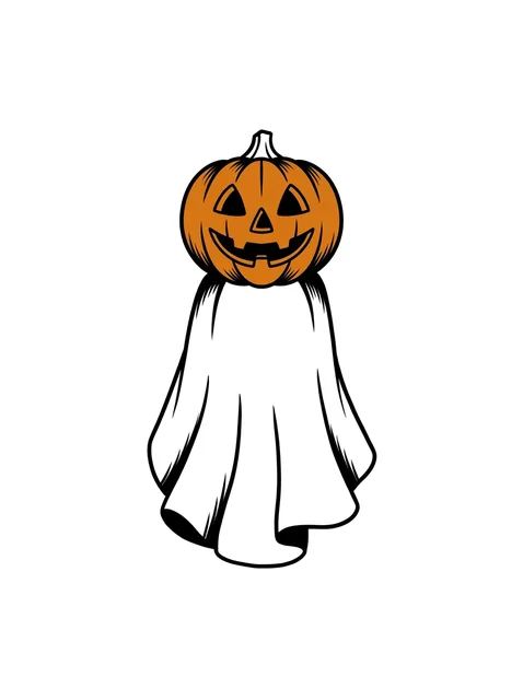 Color illustrative ghost tattoo design: a ghost with a carved pumpkin head