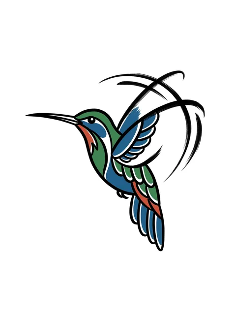 Color illustrative hummingbird tattoo design: a hummingbird in flight