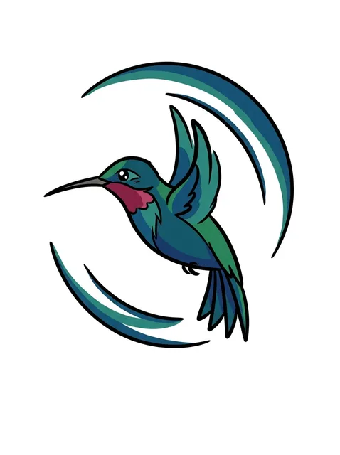 Color illustrative hummingbird tattoo design: a hummingbird in flight