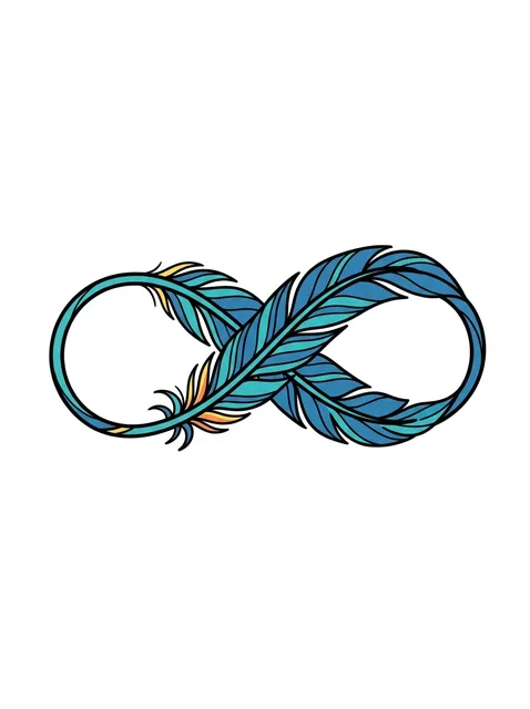 Color illustrative feather and infinity tattoo design