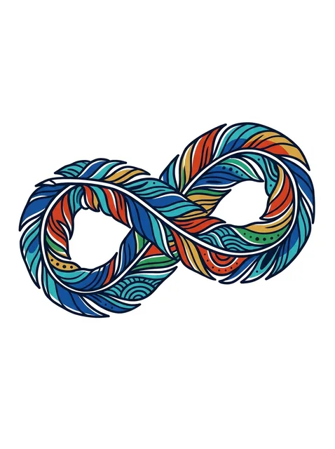 Color illustrative feather and infinity tattoo design