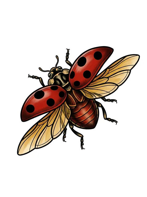 Color illustrative ladybug tattoo design
