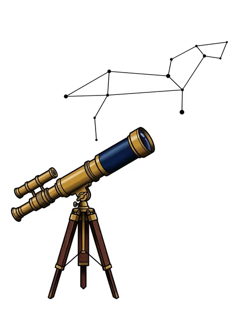 Color illustrative leo and constellation tattoo design