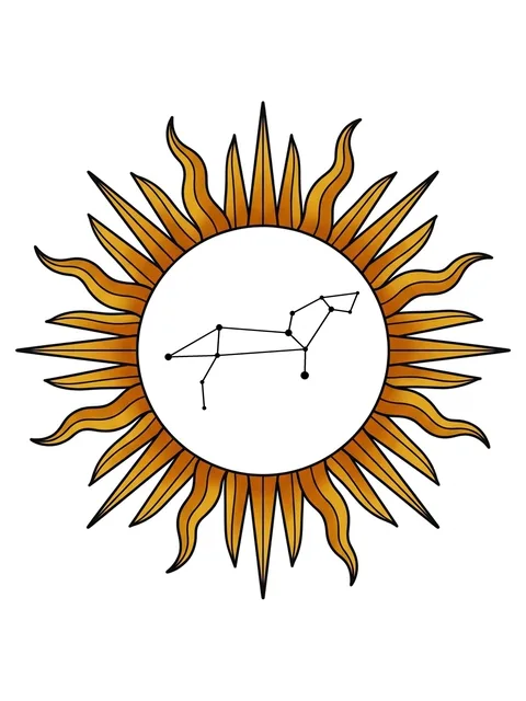 Color illustrative leo and sun tattoo design