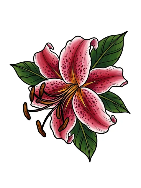 Color illustrative lily and flower tattoo design