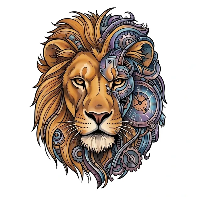 illustrative Lion tattoo design, in colour