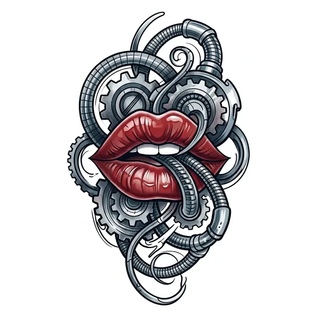 illustrative lips tattoo design, in colour