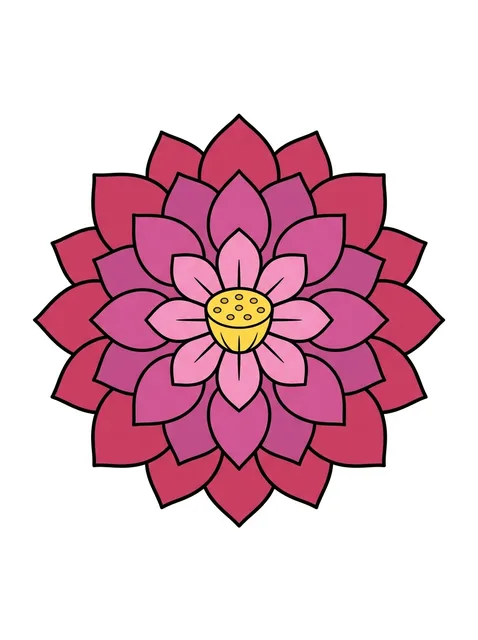 Color illustrative lotus and mandala tattoo design: a bright yellow center