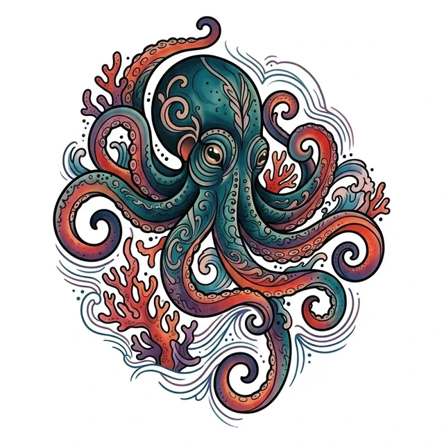 Color illustrative octopus tattoo design