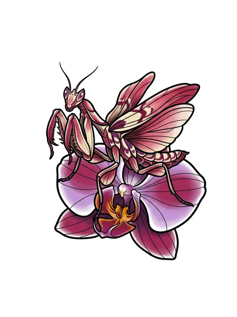 Color illustrative orchid tattoo design