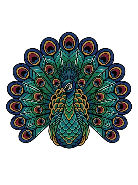 Color illustrative peacock and bird tattoo design