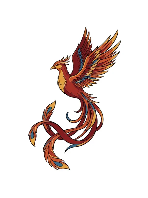 Color illustrative phoenix tattoo design