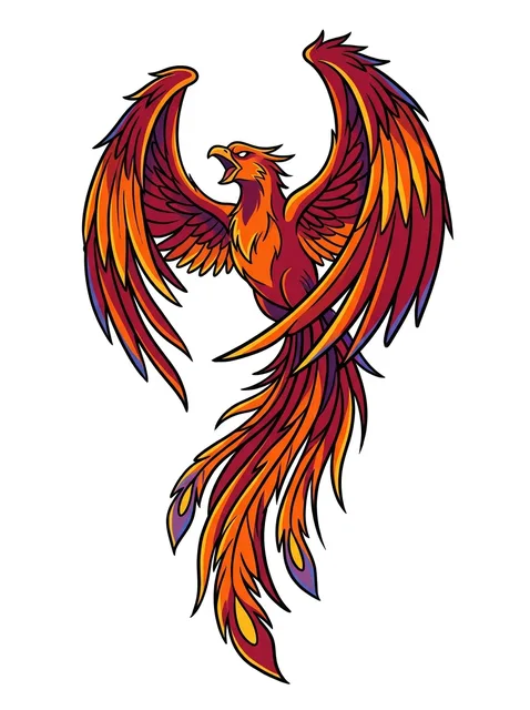 Color illustrative phoenix tattoo design