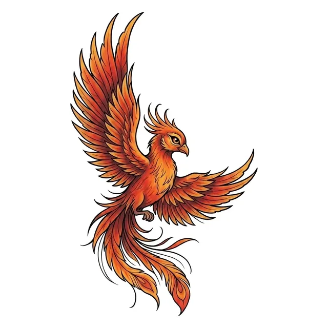 illustrative Phoenix tattoo design, in colour