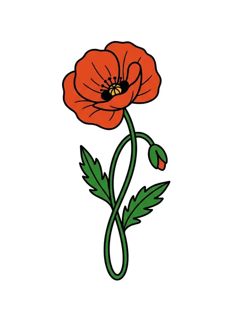 illustrative poppy tattoo design, in colour