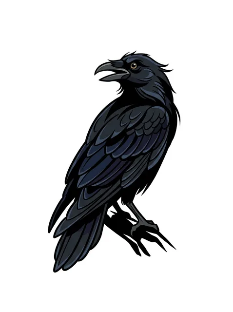 Color illustrative bird and raven tattoo design