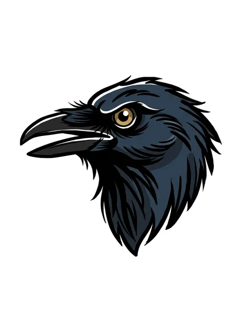Color illustrative raven tattoo design: the head of a raven in profile