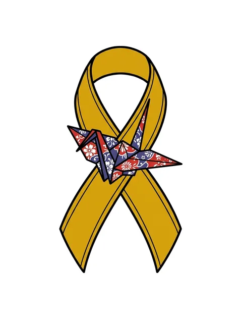 Color illustrative ribbon and paper crane tattoo design