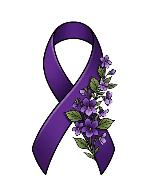 Color illustrative ribbon and violet tattoo design