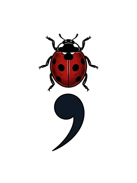 Color illustrative semicolon and ladybug tattoo design