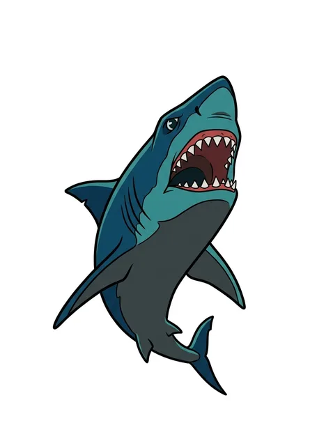 Color illustrative shark tattoo design: a shark with its mouth wide open, showcasing sharp teeth