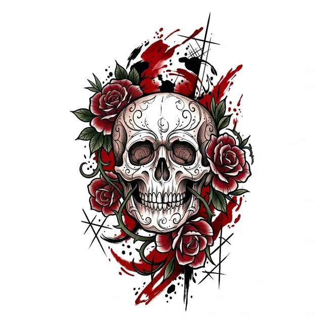 illustrative Skull tattoo design, in colour