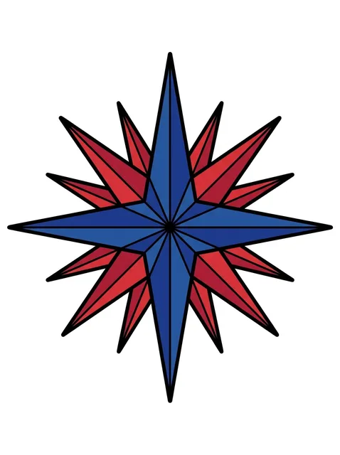 Color illustrative star tattoo design: a compass rose or nautical star