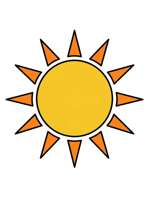 Color illustrative sun tattoo design: a bright yellow circle with bold orange triangular rays