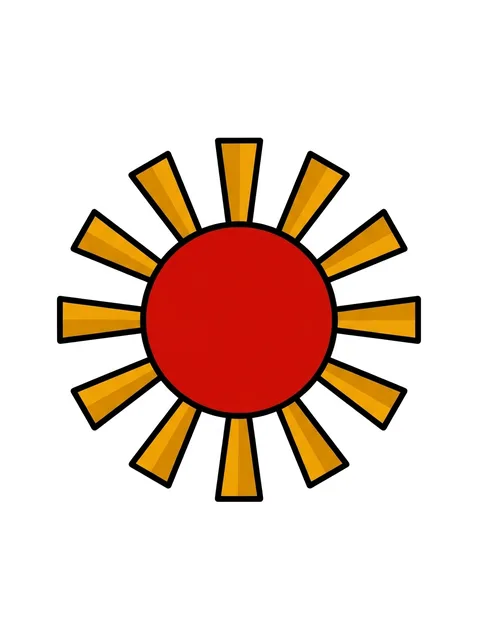 Color illustrative sun tattoo design: a stylized red sun with bold yellow rays