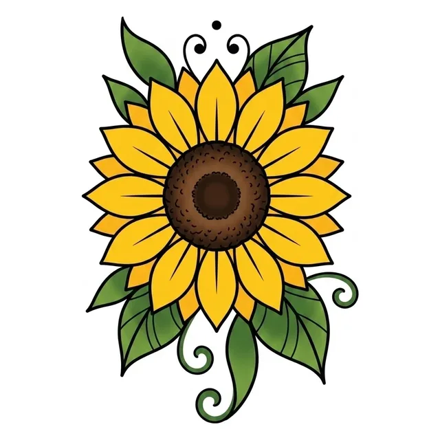 illustrative Sunflower tattoo design, in colour