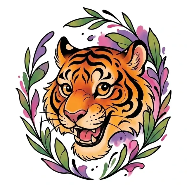 illustrative Tiger tattoo design, in colour