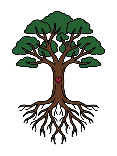 Color illustrative tree and heart tattoo design: a tree with a heart carved into its trunk