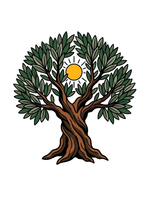 Color illustrative tree of life and sun tattoo design