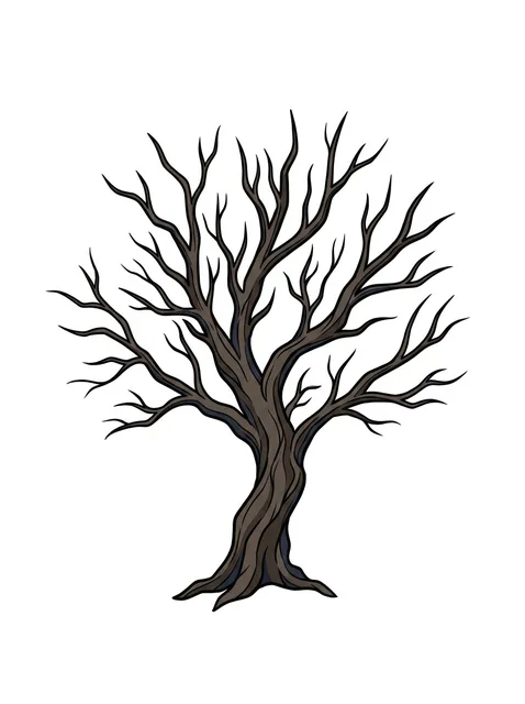 Color illustrative tree tattoo design: a bare, gnarled tree with dark brown branches and trunk
