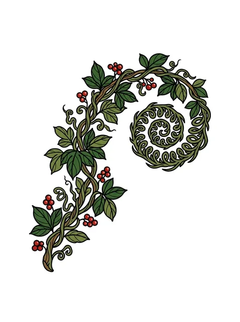 Color illustrative vine and leaf tattoo design