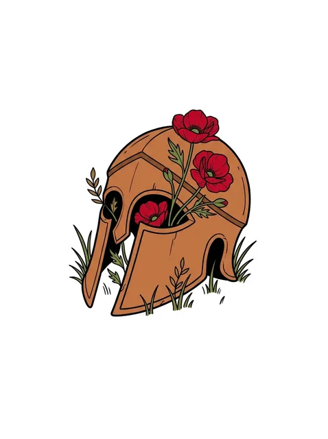 Color illustrative warrior and spartan helmet tattoo design