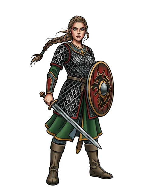 Color illustrative warrior and woman portrait tattoo design