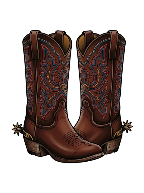 Color illustrative western and cowboy boots tattoo design