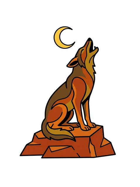 Color illustrative western and coyote tattoo design: its head thrown back