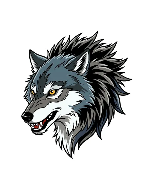 Color illustrative wolf tattoo design: a wolf's head
