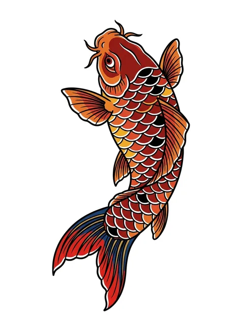 Color irezumi koi tattoo design: its body arched and its tail flared, the scales
