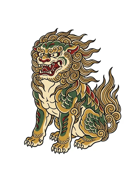 irezumi Lion tattoo design, in colour